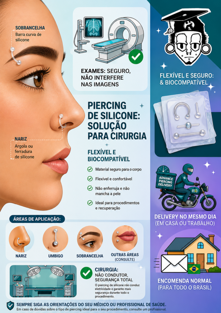 piercing para cirurgia - piercing para exame - piercing de silicone próximo a Parque Eldorado, Campinas – SP